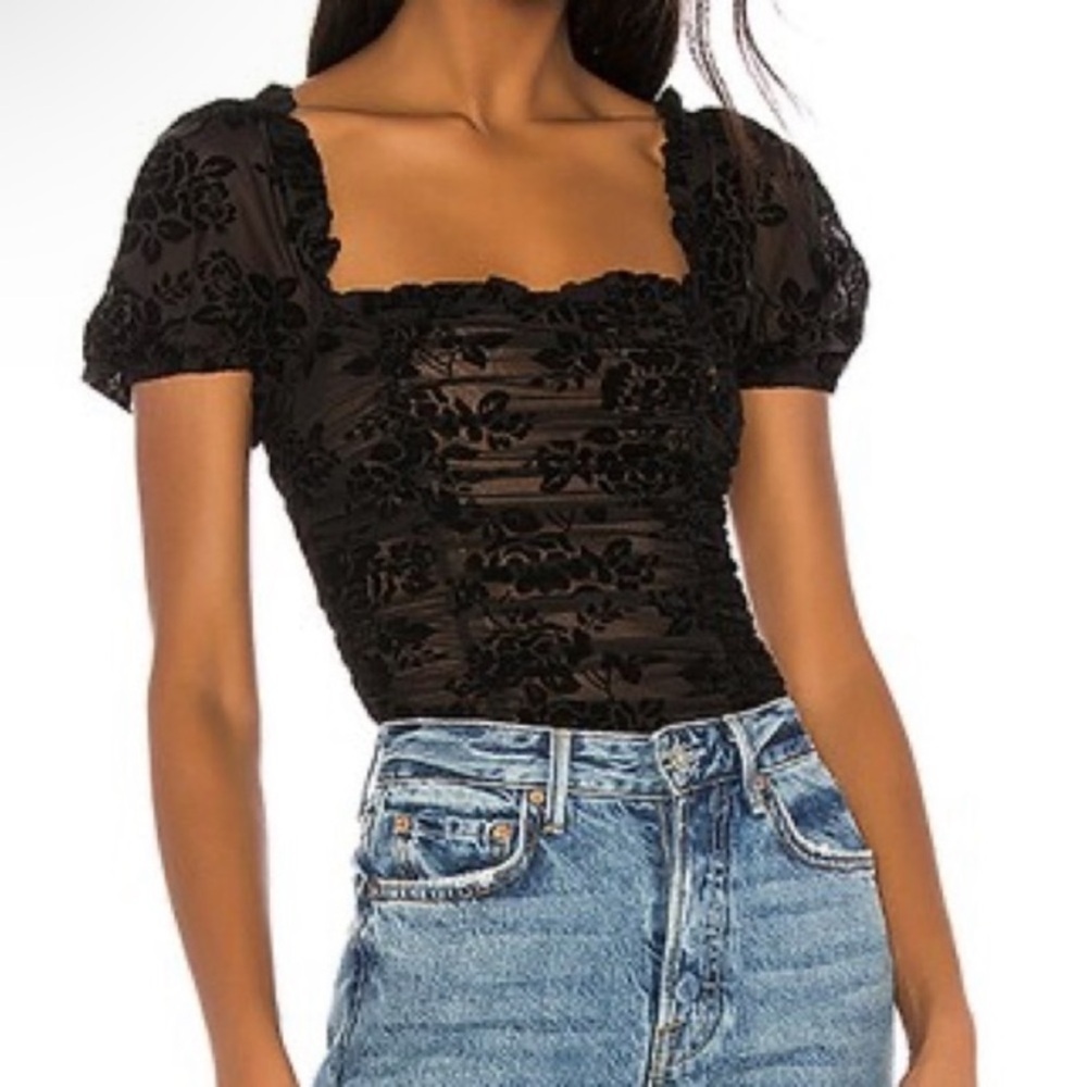 MAJORELLE Black Floral Bodysuit